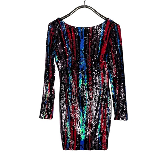 DRESS THE POPULATION LOLAMULTI SEQUIN BRUSH STROKE LONG SLEEVE MINI SHEATH DRESS - Picture 5 of 17
